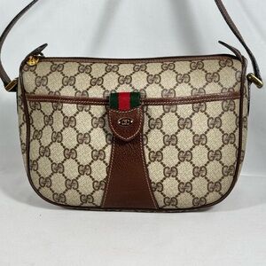 GUCCI GG Supreme Sherry Line Leather and Coated Canvas Crossbody‎ Bag EUC